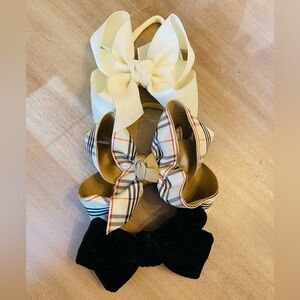 Set of Three Baby Hair Bows in Cream, Plaid, and Black